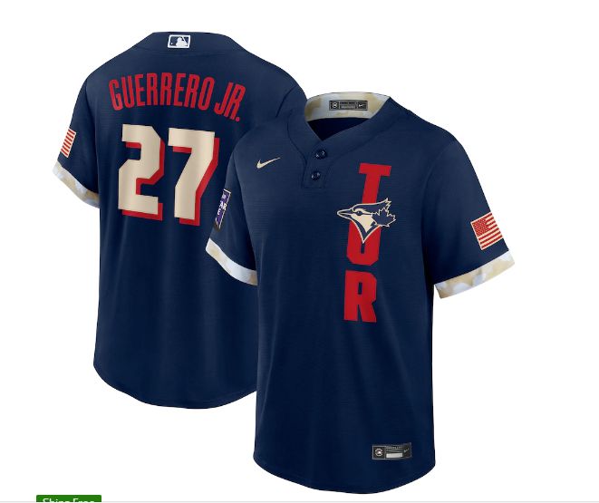 Men Toronto Blue Jays 27 Guerrero jr Blue 2021 All Star Game Nike MLB Jersey
